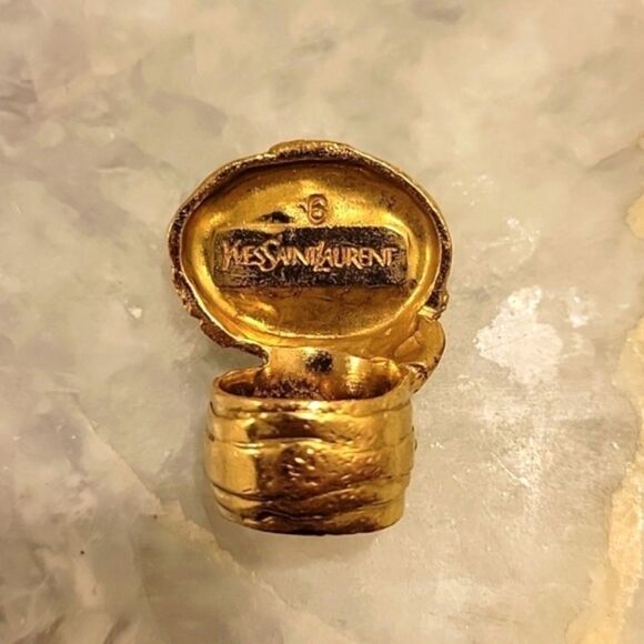 Yves Saint Laurent YSL Size 6 Arty Black RARE Cabochon Vintage 24KT Gold Ring - Picture 10 of 12